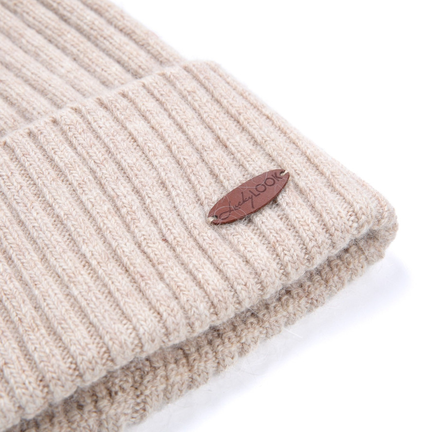 Шапка біні жіноча вовна бежева HARRIS 225-695, фото 2