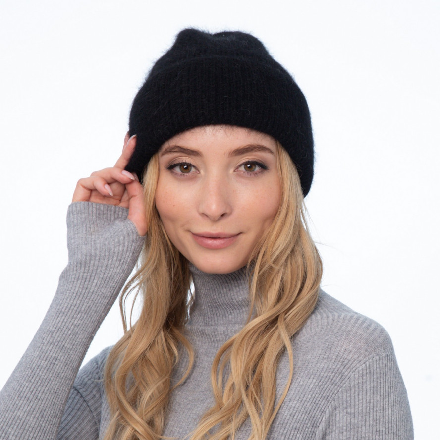 Шапка біні жіноча ангора чорна RACHEL 237-032, фото 3