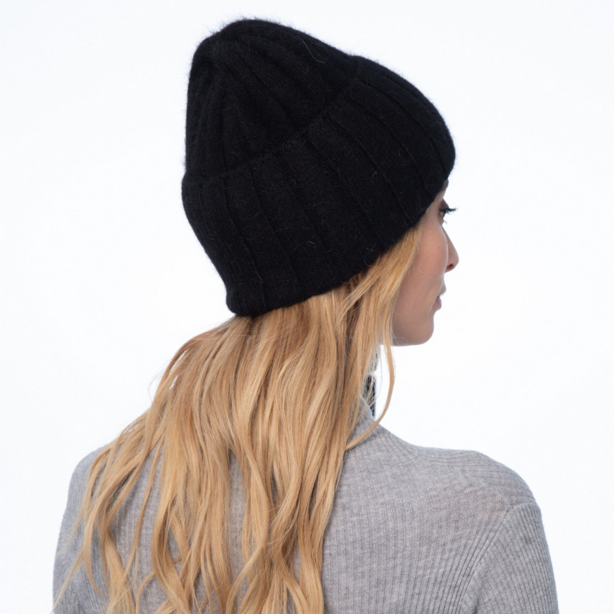 Шапка біні жіноча ангора чорна CHRISTA 237-261, фото 4