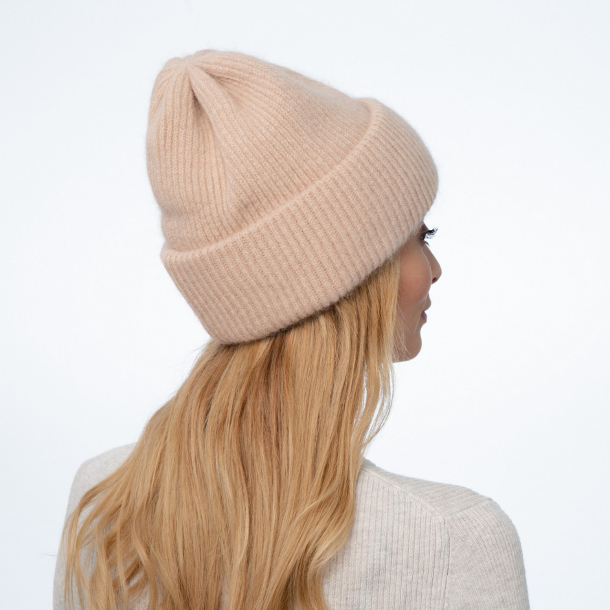 Шапка біні жіноча віскоза з ангорою бежева BELINDA 241-893, фото 4