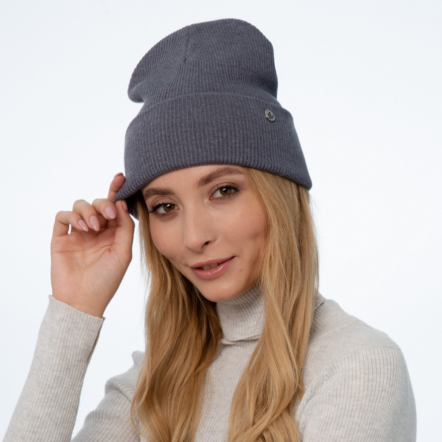 Шапка бини женская хлопок серая PEYTON 242-012, фото 3