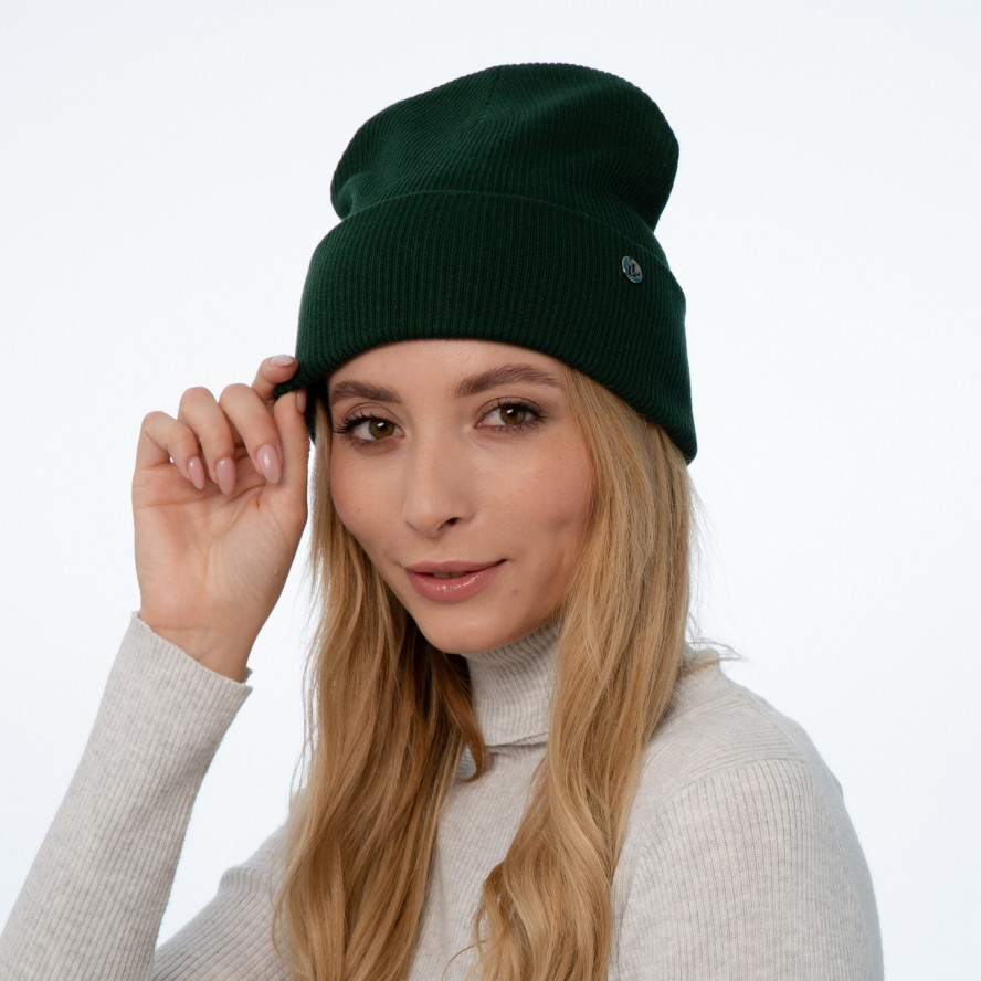 Шапка бини женская хлопок зеленая PEYTON 242-036, фото 3