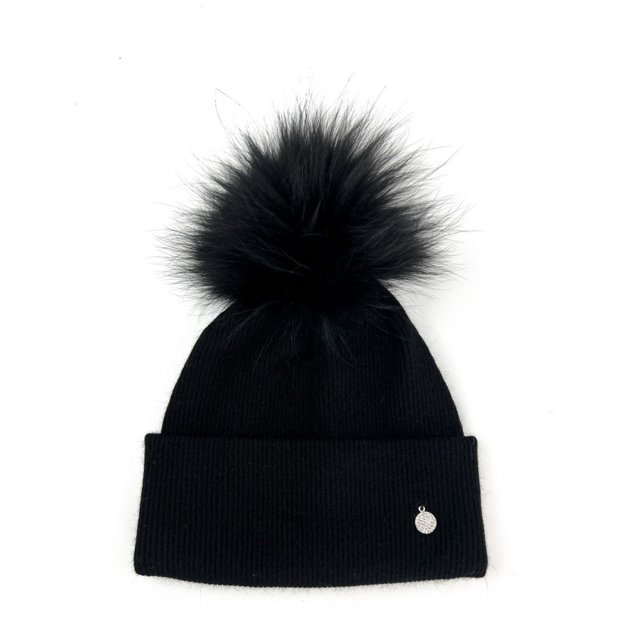 Шапка з помпоном жіноча вовна чорна PRUDENCE 255-333, фото 1