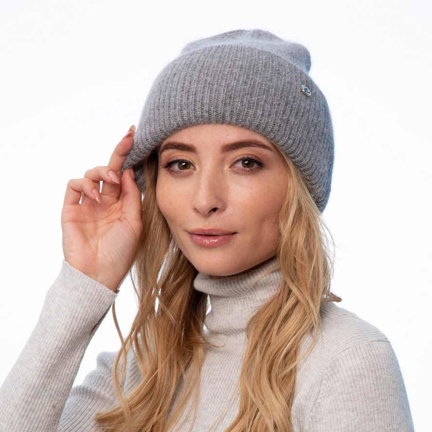 Шапка біні жіноча віскоза з ангорою сіра VINCENT 259-300, фото 3