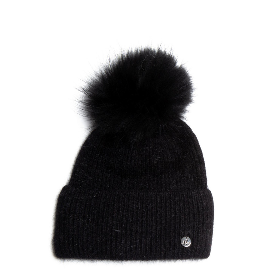 Шапка з помпоном жіноча ангора чорна SILVIA 259-416, фото 1