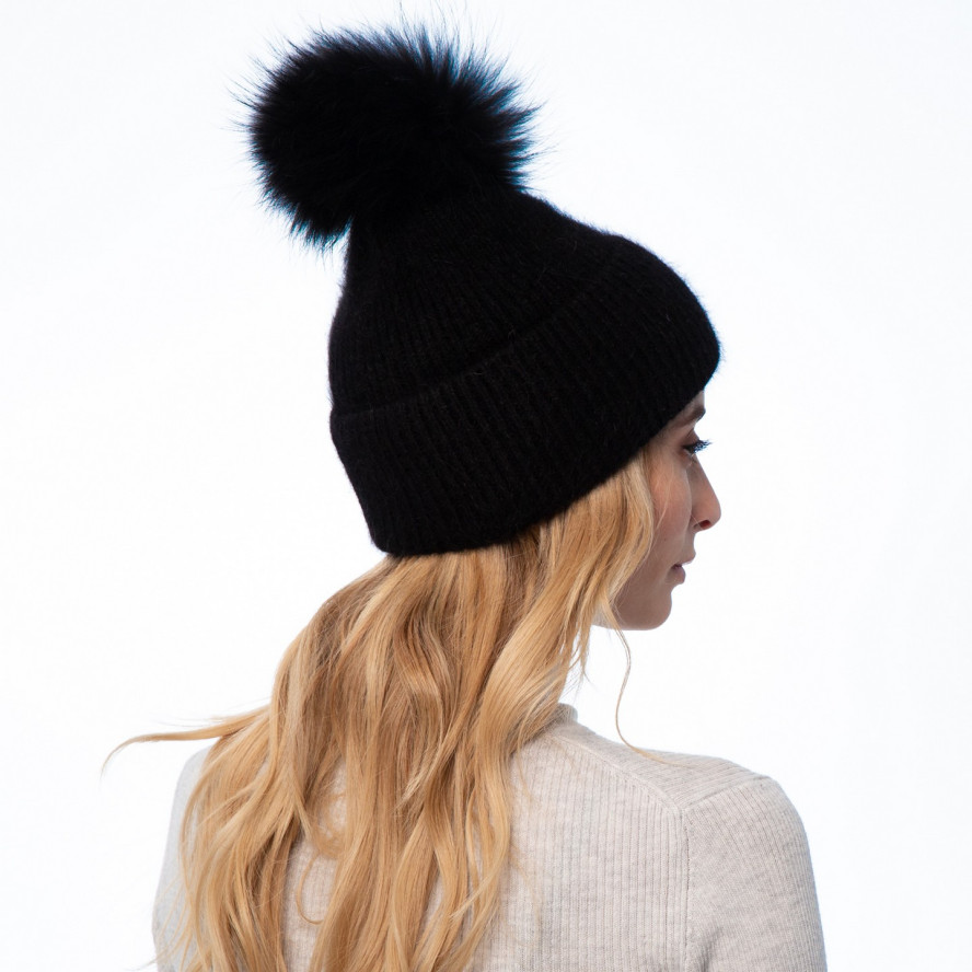 Шапка з помпоном жіноча ангора чорна SILVIA 259-416, фото 3