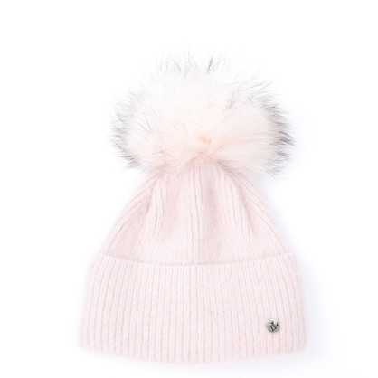 Шапка с помпоном женская ангора бежевая SILVIA 259-423 Шапка с помпоном женская ангора бежевая SILVIA 259-423