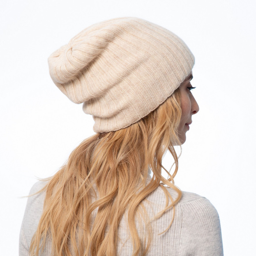Шапка ковпак жіноча вовна бежева LIORA 259-485, фото 4