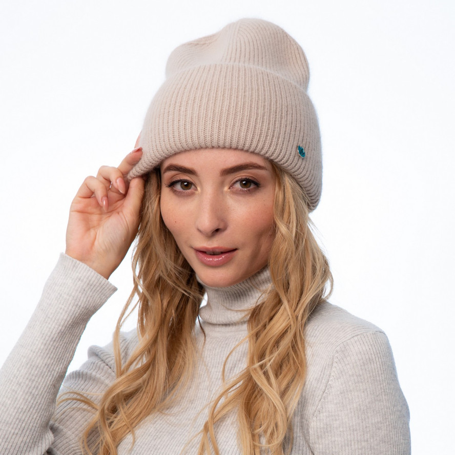 Шапка біні жіноча ангора бежева OLIVIA 261-228, фото 3