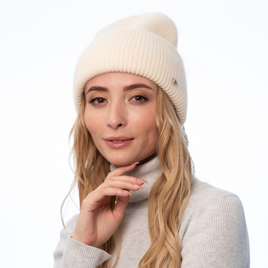 Шапка біні жіноча ангора бежева OLIVIA 261-242, фото 3