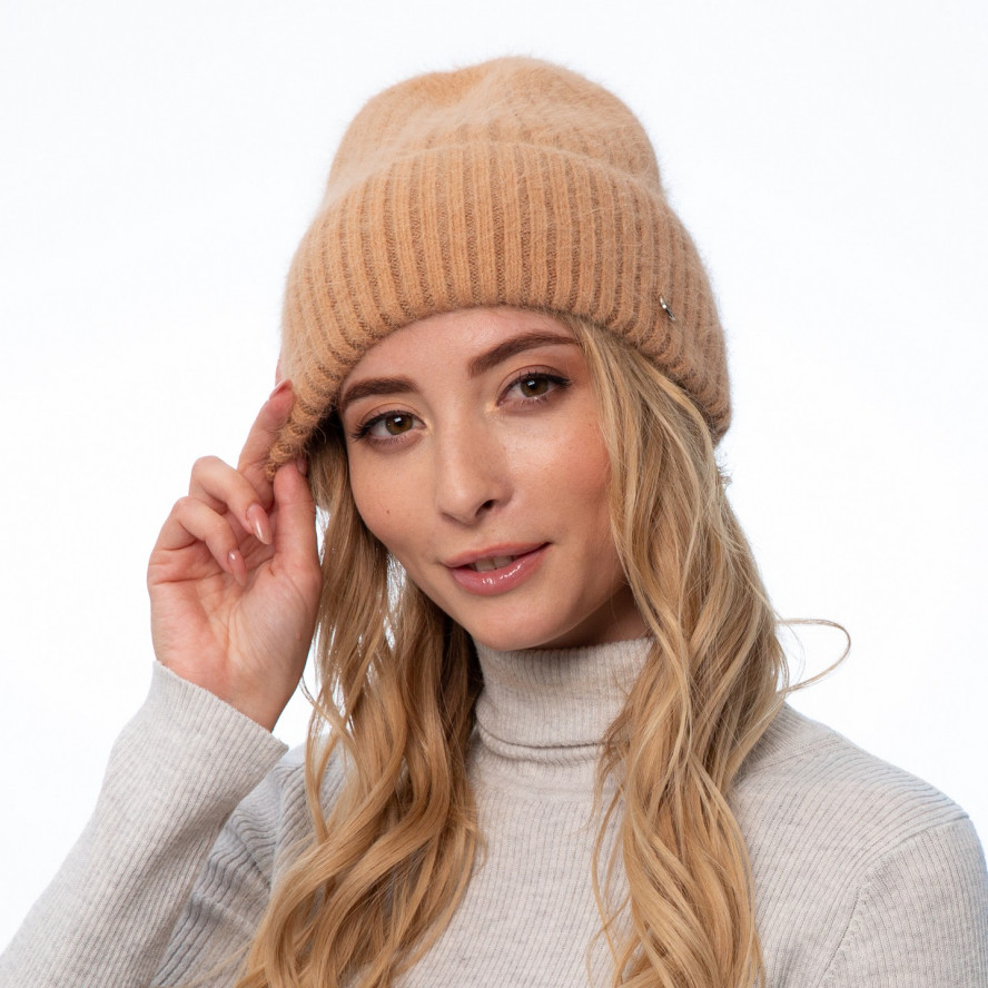 Шапка бини женская ангора бежевая MAYVA 263-659, фото 3