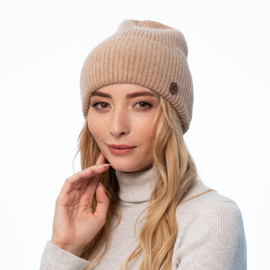 Шапка біні жіноча вовна бежева MAELYS 264-441, фото 3