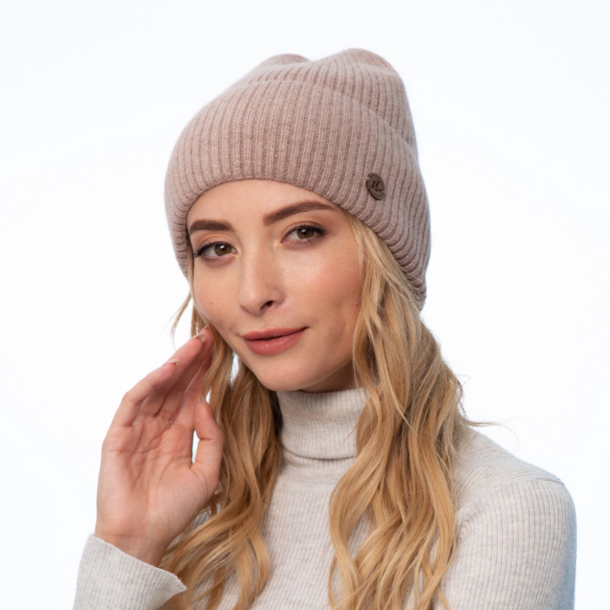 Шапка біні жіноча вовна бежева MAELYS 264-458, фото 3