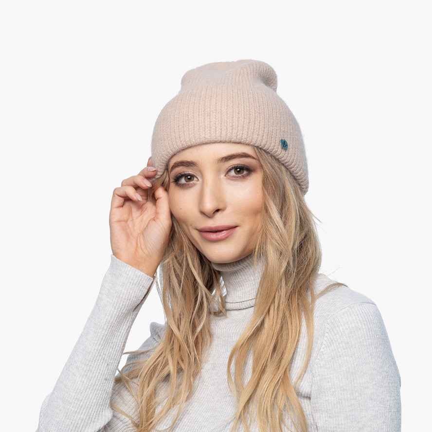 Шапка біні жіноча ангора бежева RACHEL 266-421, фото 3