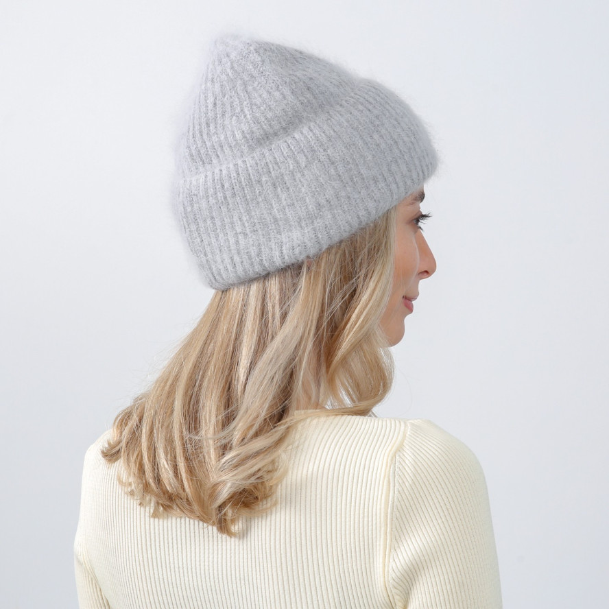 Шапка біні жіноча ангора сіра JOSIE 266-889, фото 4
