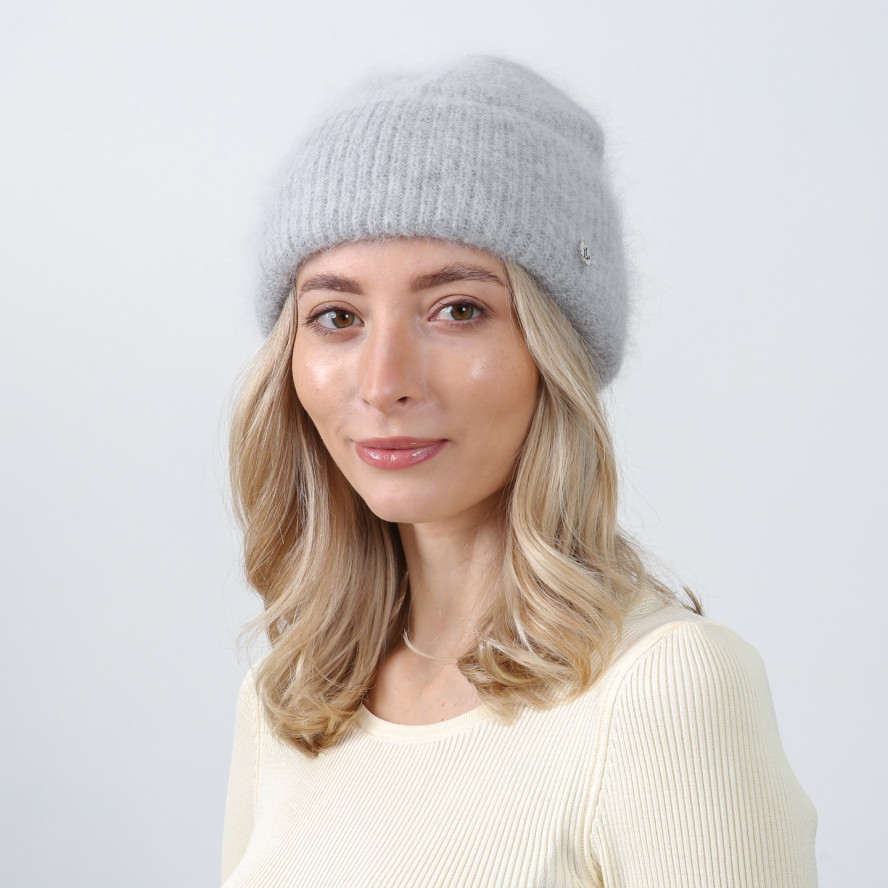 Шапка біні жіноча ангора сіра JOSIE 266-889, фото 3