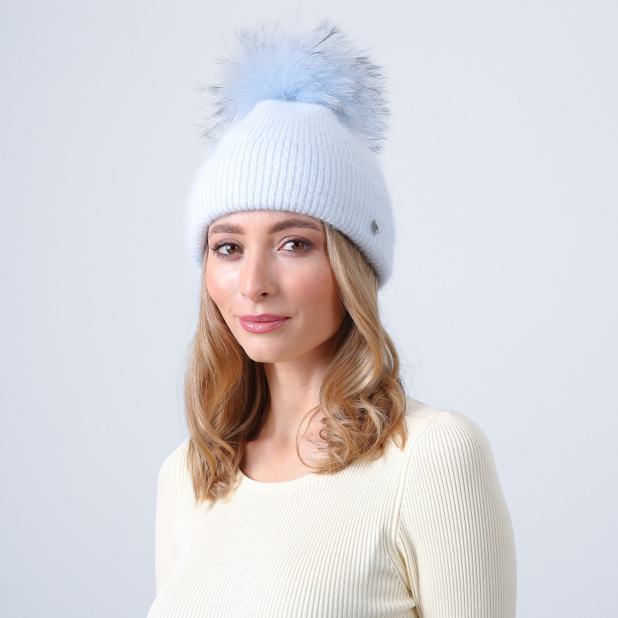 Шапка з помпоном жіноча ангора блакитна АРМЕЛЬ 288-096, фото 4