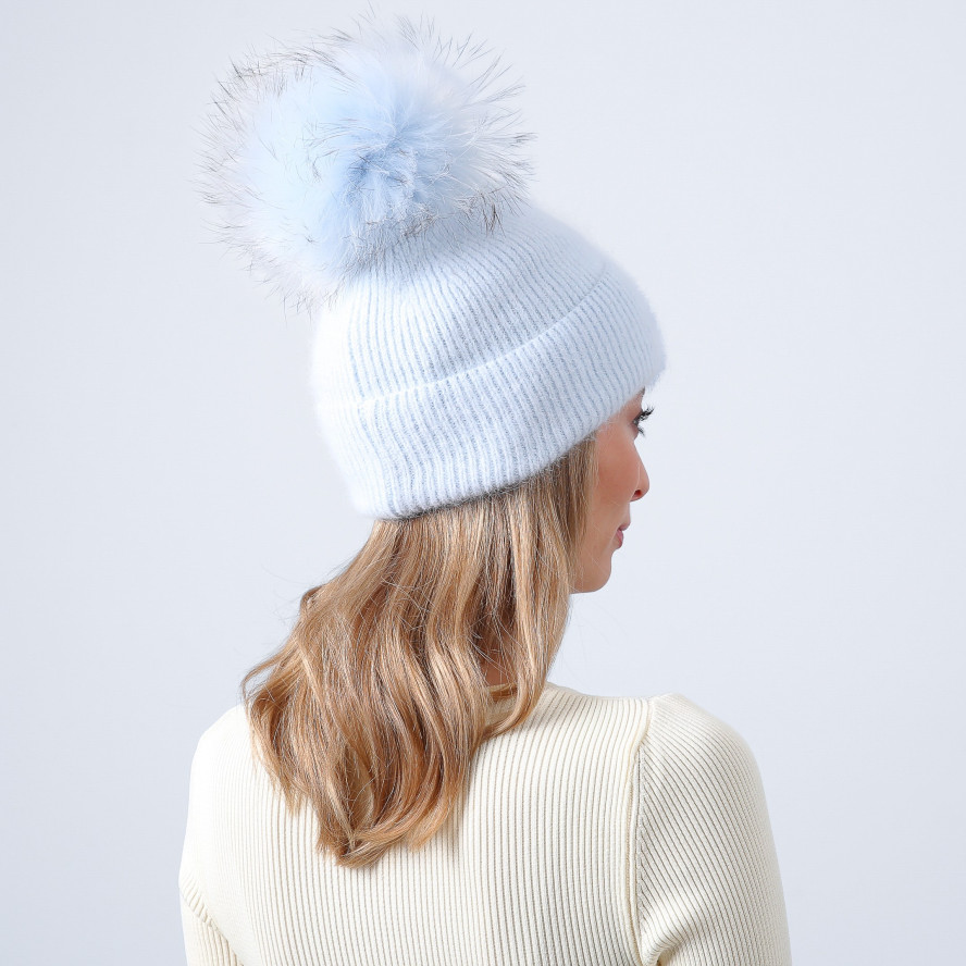 Шапка з помпоном жіноча ангора блакитна АРМЕЛЬ 288-096, фото 5