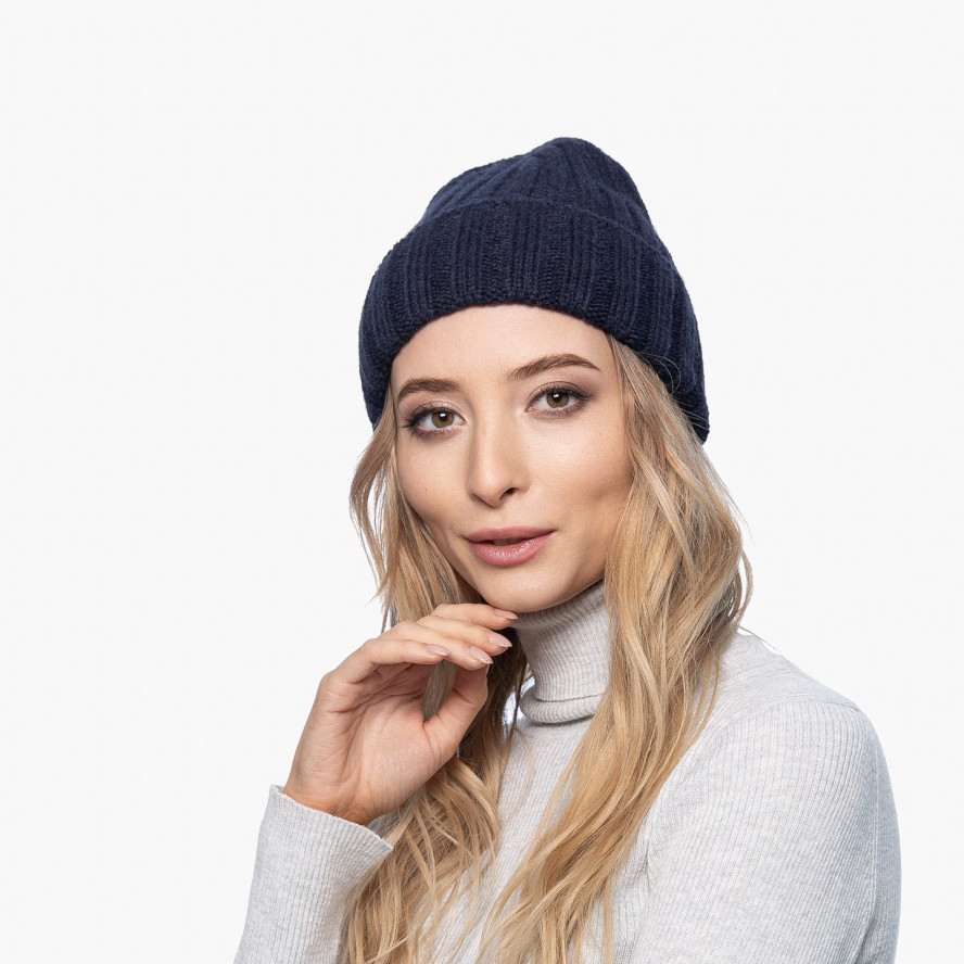 Шапка біні жіноча вовна з акрилом синя CLARK 330-535, фото 3