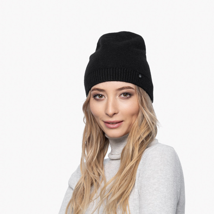 Шапка біні жіноча ангора чорна LINDA 330-559, фото 3