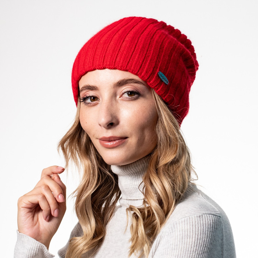 Шапка ковпак жіноча вовна червона LIORA 542-068, фото 3