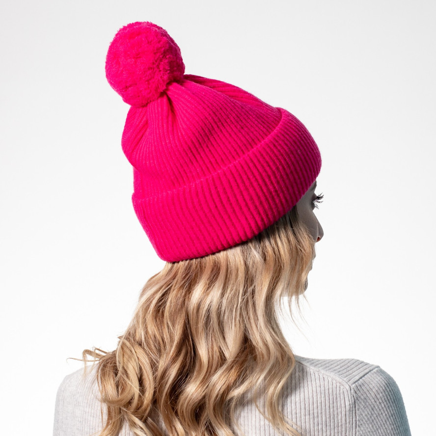 Шапка с помпоном женская акрил розовая ЛУКА 542-143, фото 4