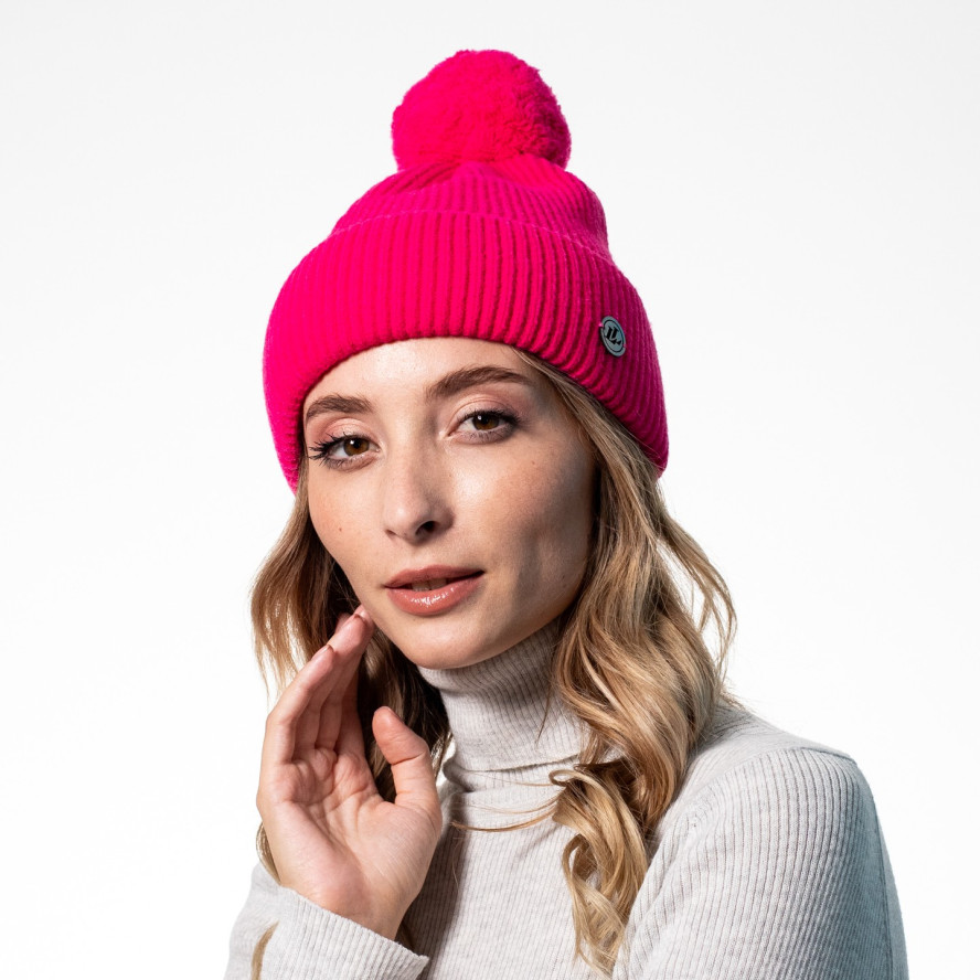 Шапка с помпоном женская акрил розовая ЛУКА 542-143, фото 3