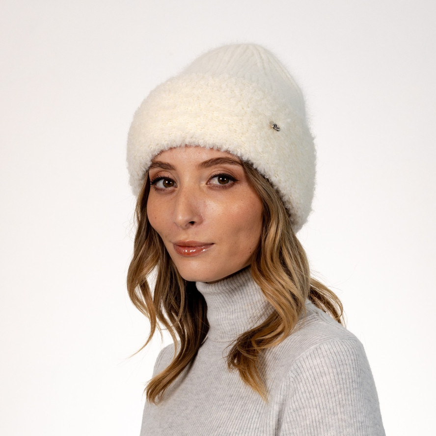 Шапка біні жіноча ангора біла ГОАР 564-398, фото 3