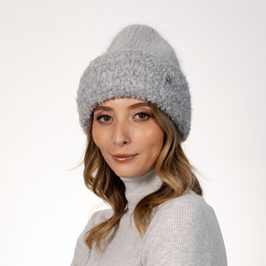 Шапка біні жіноча ангора сіра ГОАР 564-404, фото 3