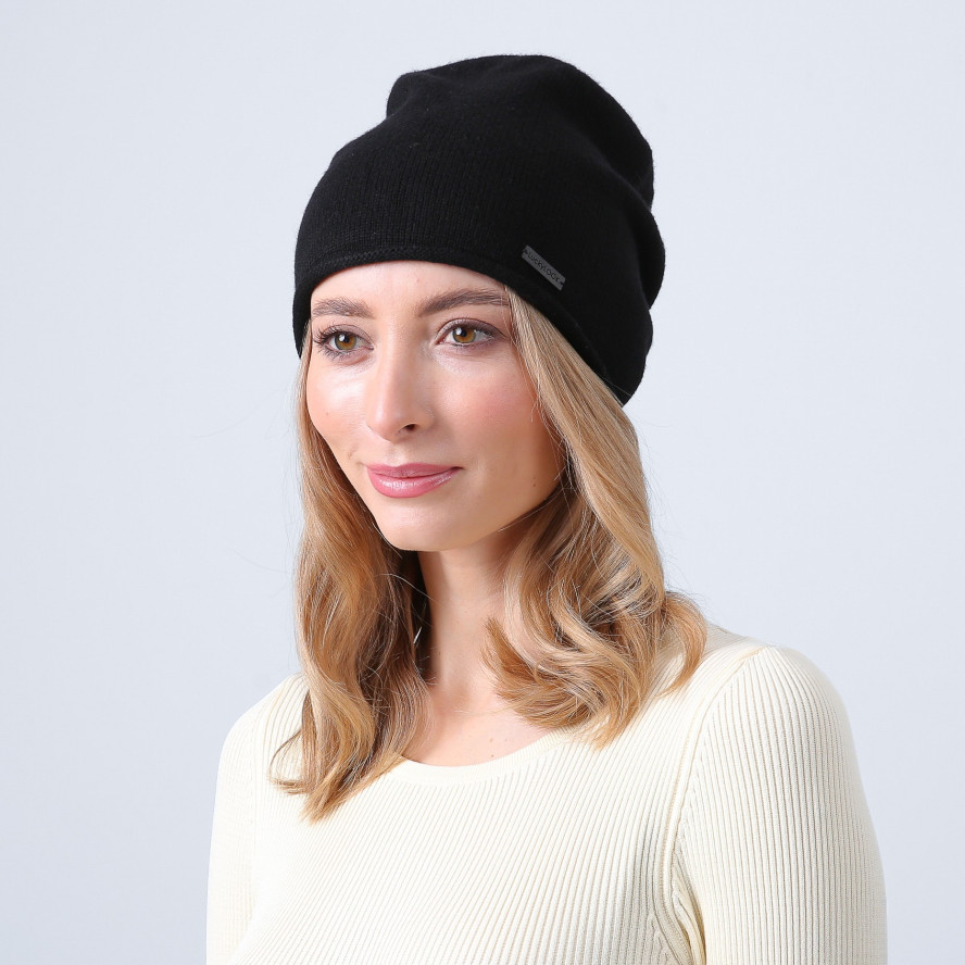 Шапка біні жіноча вовна чорна АЛІМ 564-459, фото 3