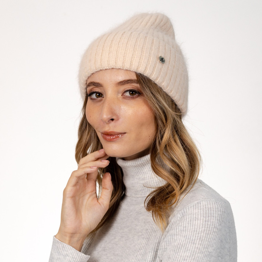 Шапка біні жіноча ангора бежева МУНА 564-466, фото 3