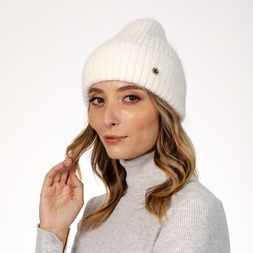 Шапка біні жіноча ангора молочна МУНА 564-473, фото 3