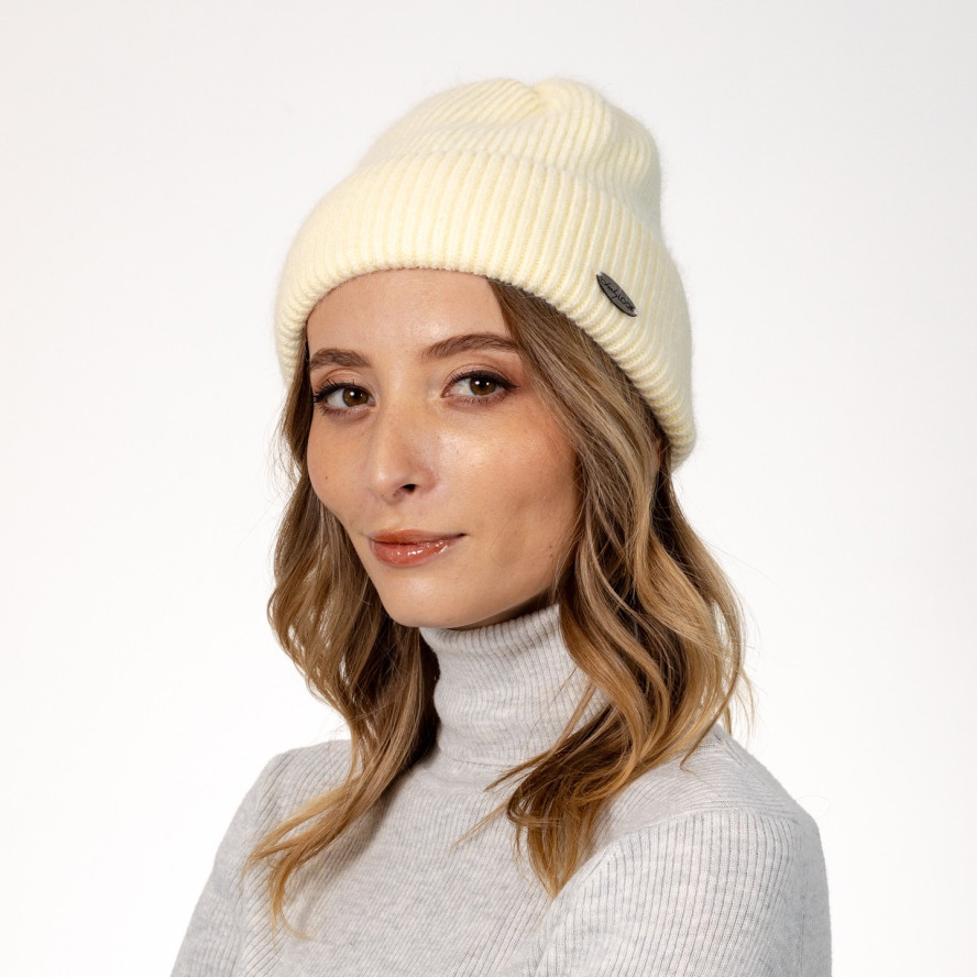 Шапка біні жіноча вовна молочна ІЛАРІЯ 564-589, фото 3