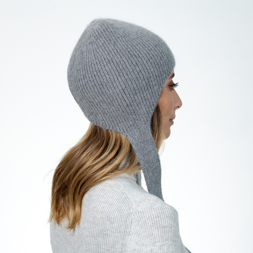 Шапка чепчик с завязками женская ангора серая МИРАЙ 564-930, фото 5