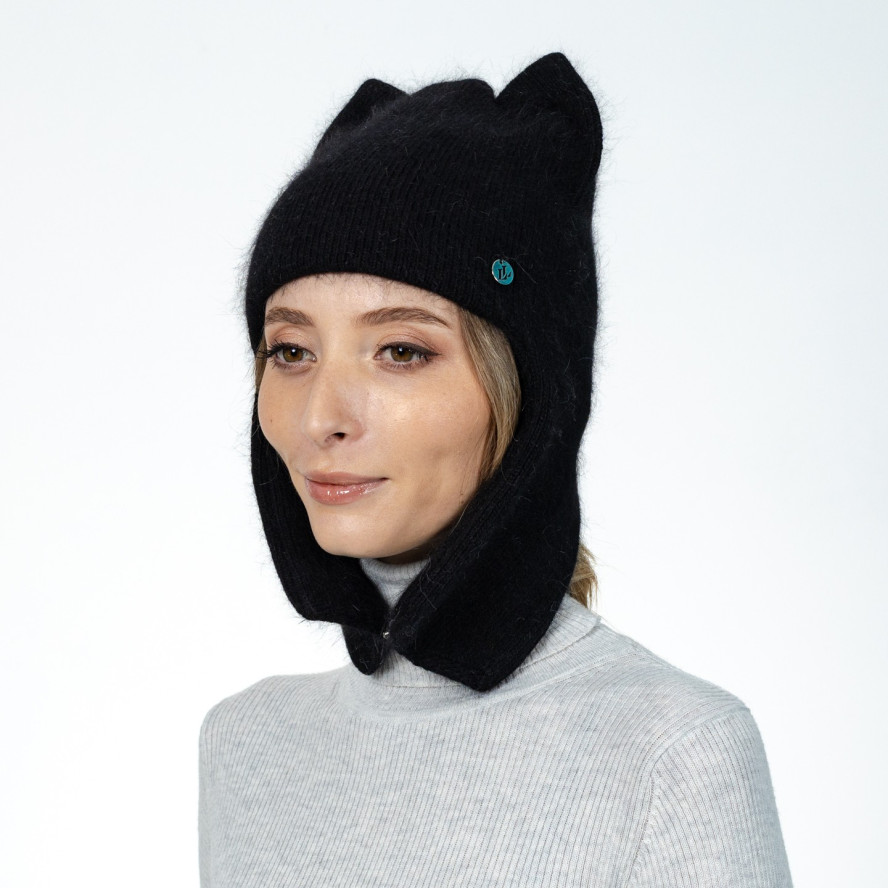 Шапка вушанка з вушками жіноча ангора чорна АФІНА 565-166, фото 5