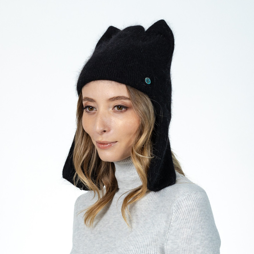 Шапка вушанка з вушками жіноча ангора чорна АФІНА 565-166, фото 6