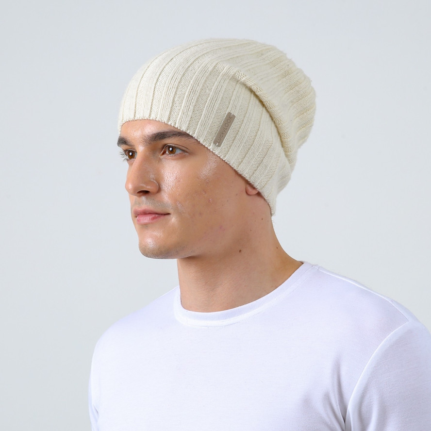 Шапка біні чоловіча вовна молочна КАМІЛЬ 565-654, фото 3