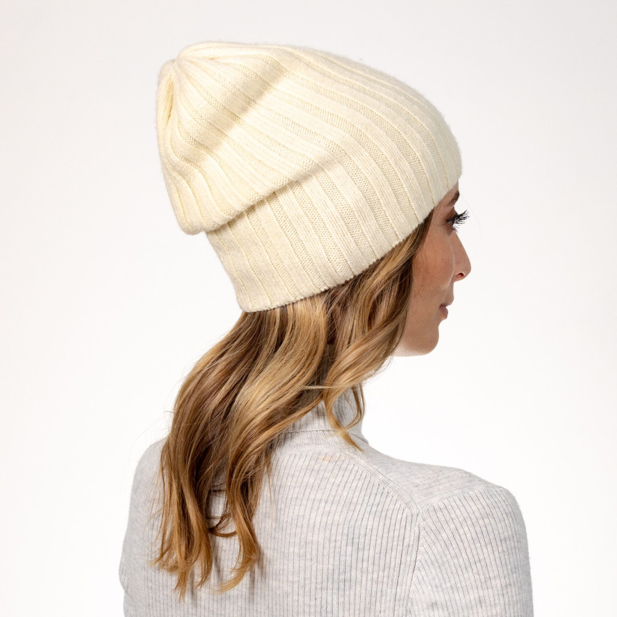 Шапка бини женская шерсть молочная КАМИЛЬ 565-654, фото 4