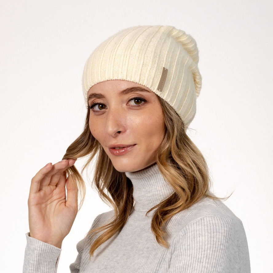 Шапка бини женская шерсть молочная КАМИЛЬ 565-654, фото 3