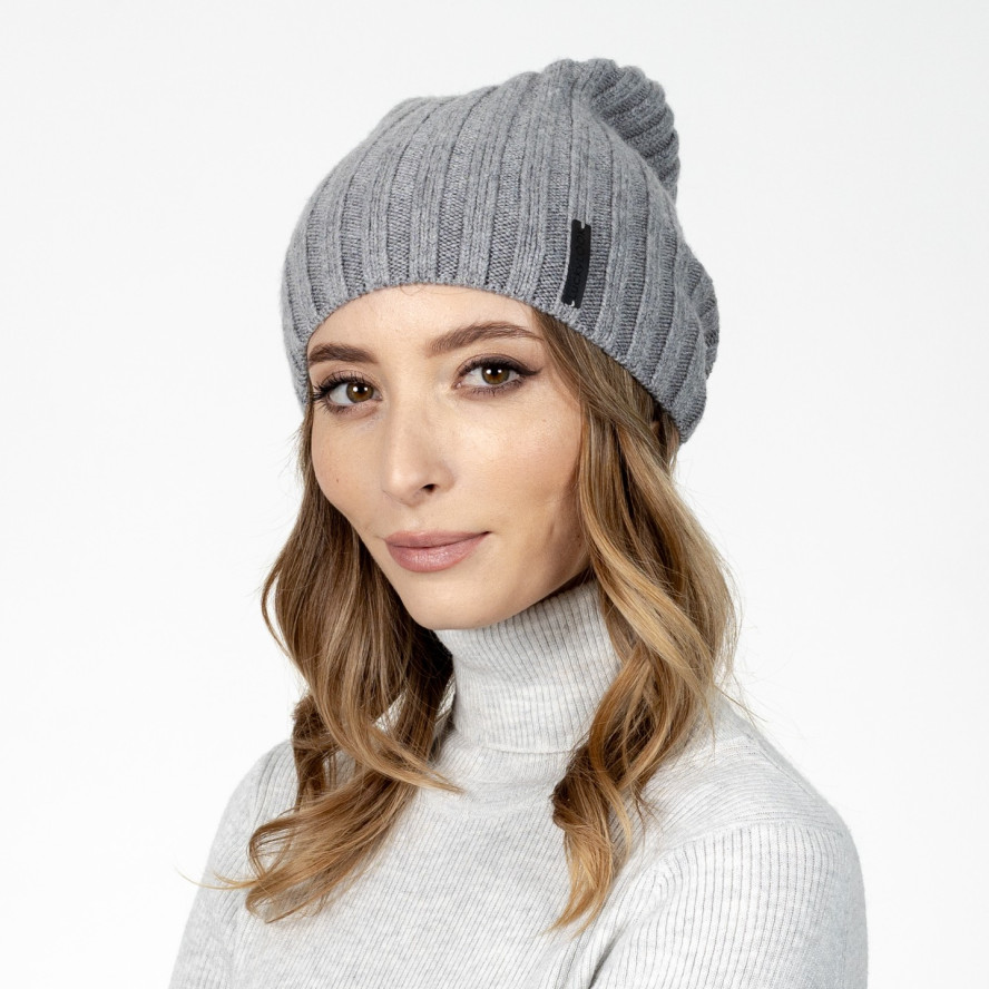 Шапка бини женская шерсть серая КАМИЛЬ 565-661, фото 3