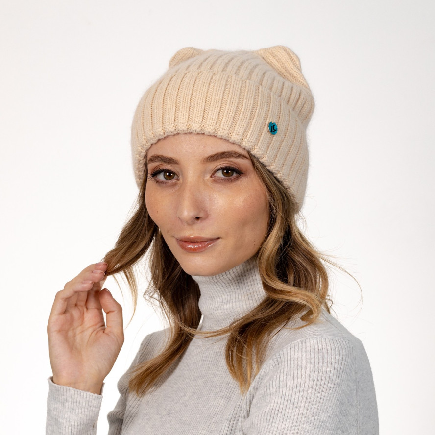 Шапка по голові з вушками жіноча віскоза з ангорою бежева НОВІЯ 565-715, фото 3