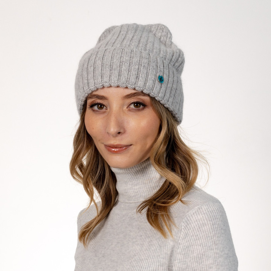 Шапка по голові з вушками жіноча віскоза з ангорою сіра НОВІЯ 565-722, фото 3