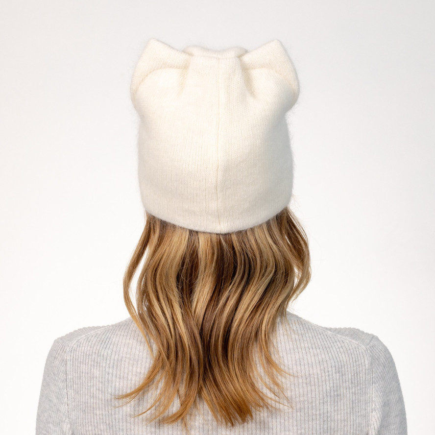 Шапка по голові з вушками жіноча ангора молочна ЛІДІЯ 565-746, фото 4