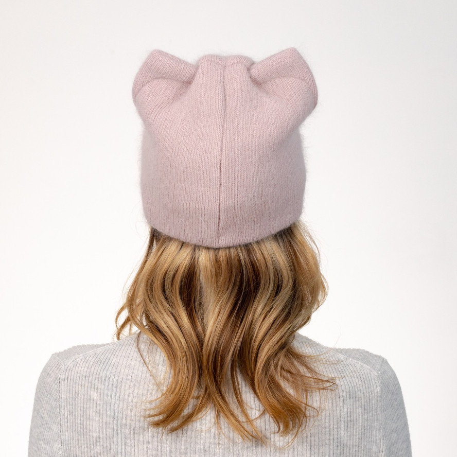 Шапка по голові з вушками жіноча ангора рожева ЛІДІЯ 565-753, фото 4