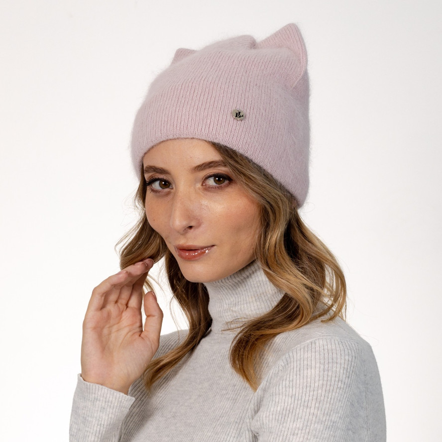 Шапка по голові з вушками жіноча ангора рожева ЛІДІЯ 565-753, фото 3