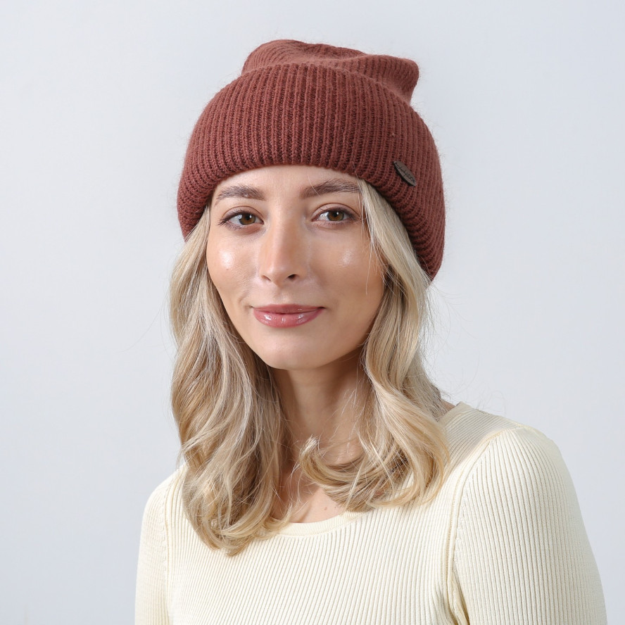 Шапка бини женская шерсть коричневая GEORGE 567-085, фото 3