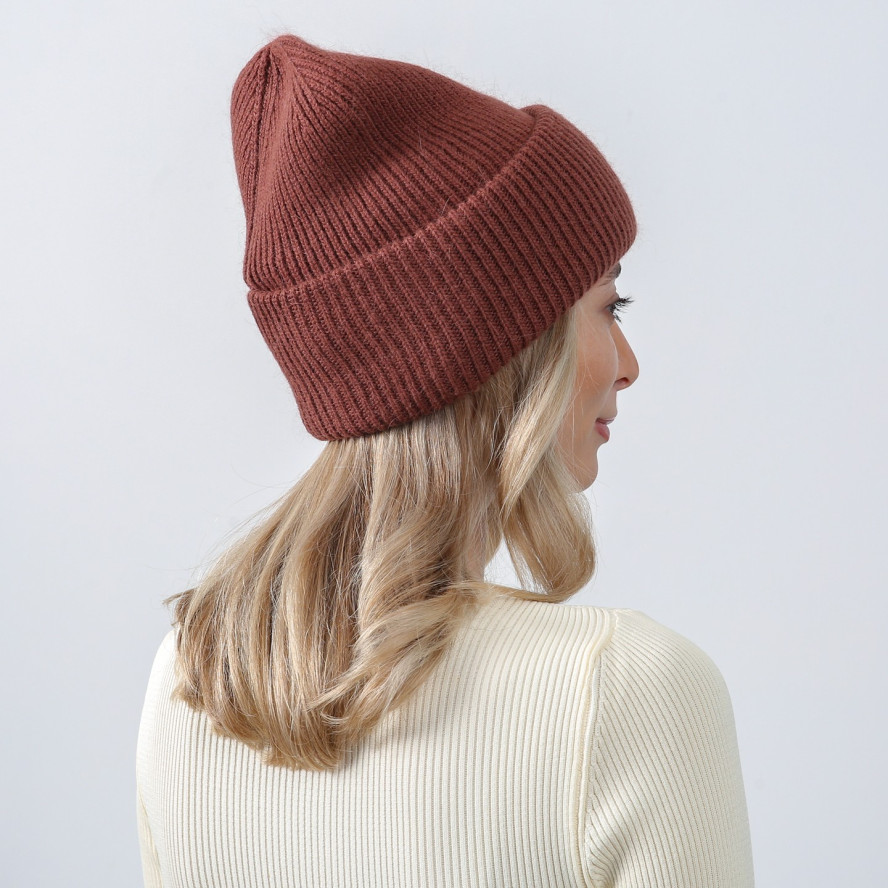 Шапка бини женская шерсть коричневая GEORGE 567-085, фото 4