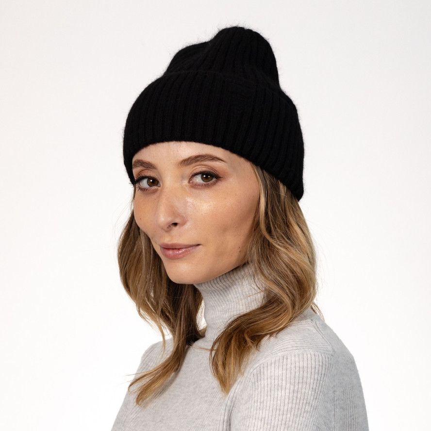 Шапка біні жіноча віскоза з ангорою чорна АРІЕЛЬ 570-504, фото 3
