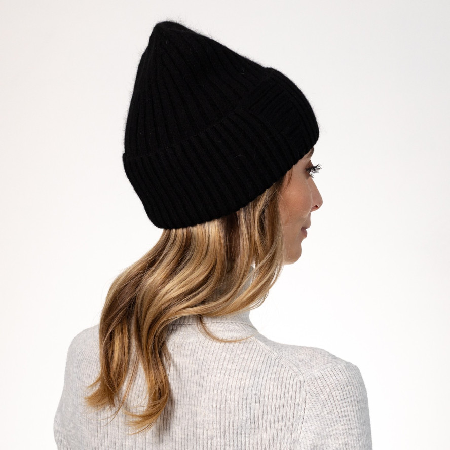Шапка біні жіноча віскоза з ангорою чорна АРІЕЛЬ 570-504, фото 4