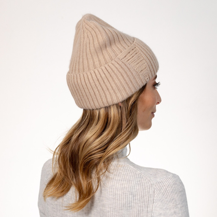Шапка бини женская вискоза с ангорой бежевая АРИЭЛЬ 570-511, фото 4